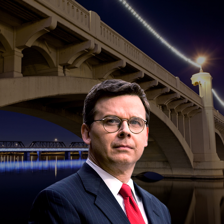 James Novak with Tempe Bridge in the background