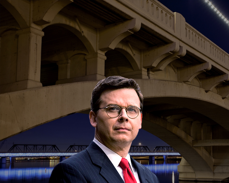 James Novak with Tempe Bridge in the background